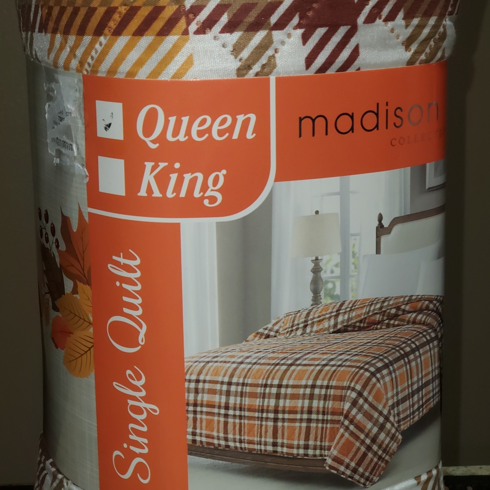 Plaid Single Quilt in Orange and Brown